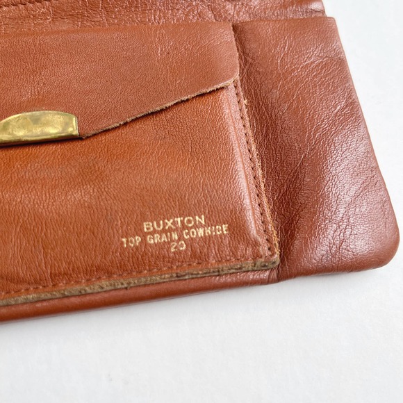 Vintage Buxton Cognac Brown Leather Fold Over Wallet Clutch - Picture 2 of 6